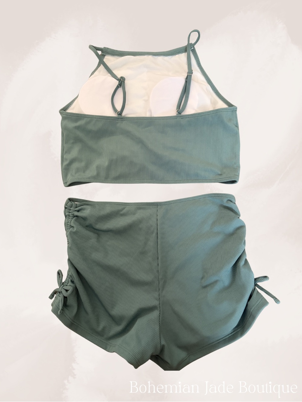 SHEIN Teen Swim Sage Green Ribbed Tankini Set Shorts 16Y NWT - Picture 3 of 5